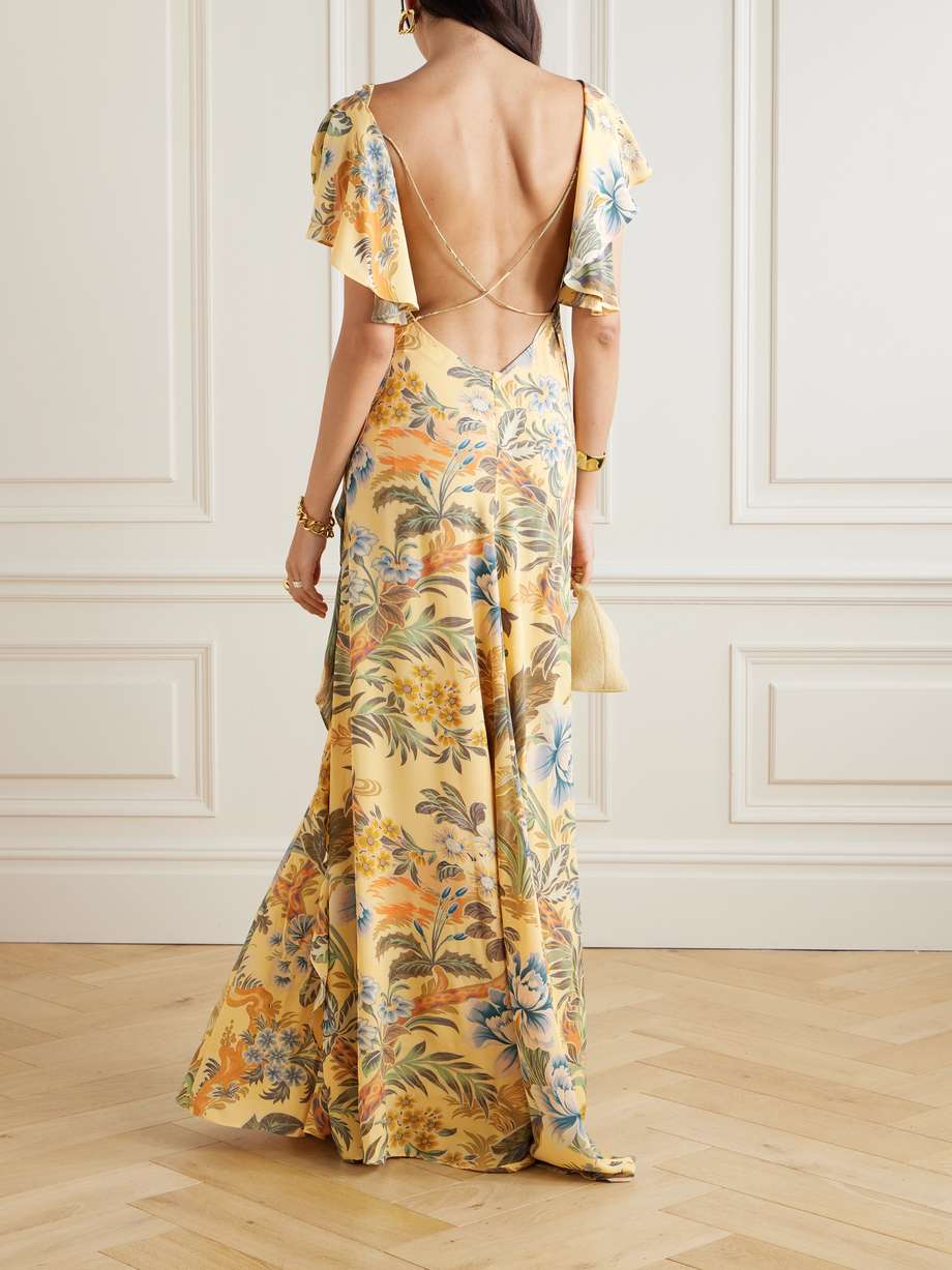 Etro Cream & Brights Floral Crepe Maxi Dress XXS