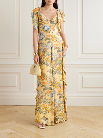 Etro Ruffled, open-back floral-print crepe maxi dress