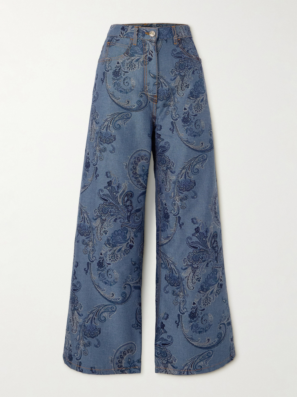 Etro Denim-jacquard High-rise Wide-leg Jeans In Blue