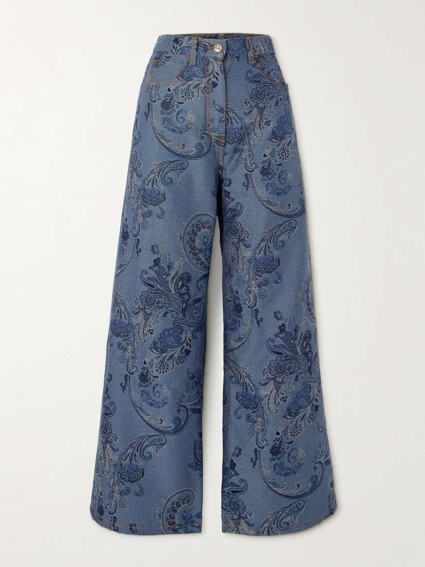 Etro Denim-jacquard High-rise Wide-leg Jeans