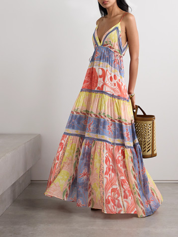 Etro Tiered crochet-trimmed printed cotton and silk-blend voile maxi dress