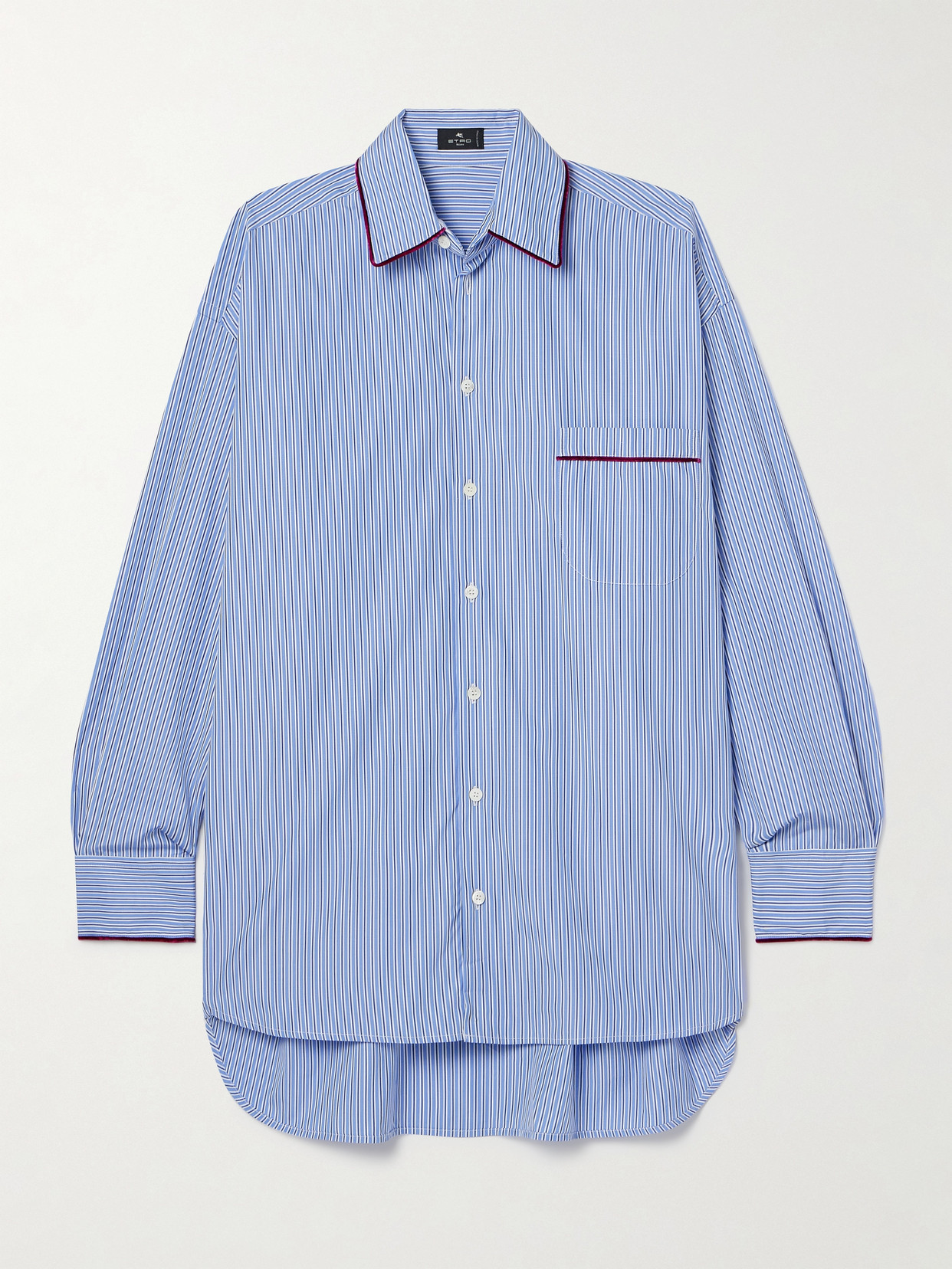Etro Oversized Velvet-trimmed Striped Cotton-poplin Shirt In Blue