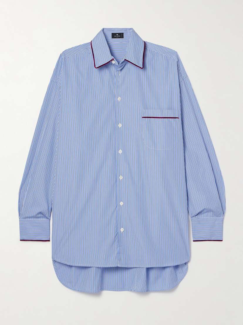 Etro Oversized Velvet-trimmed Striped Cotton-poplin Shirt