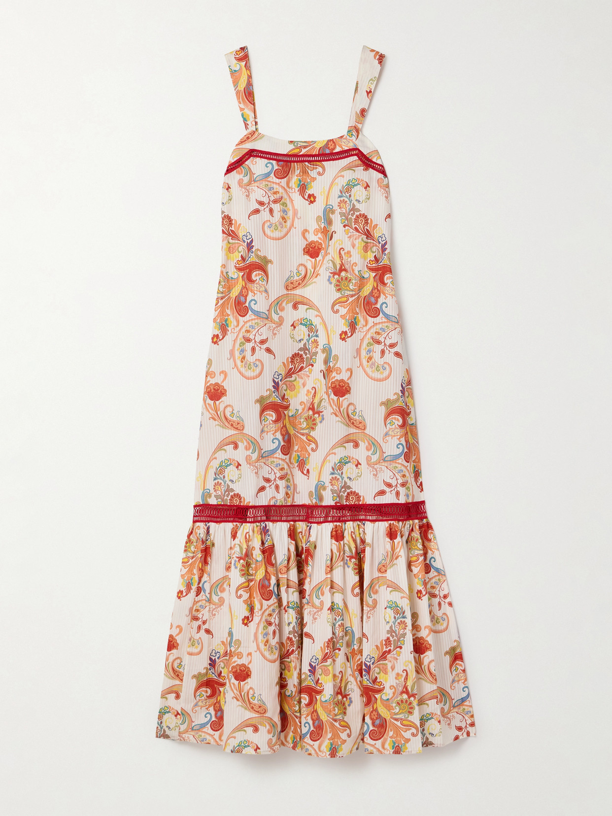 Etro - Crochet-trimmed Paisley-print Cotton And Silk-blend Jacquard Midi Dress - Orange