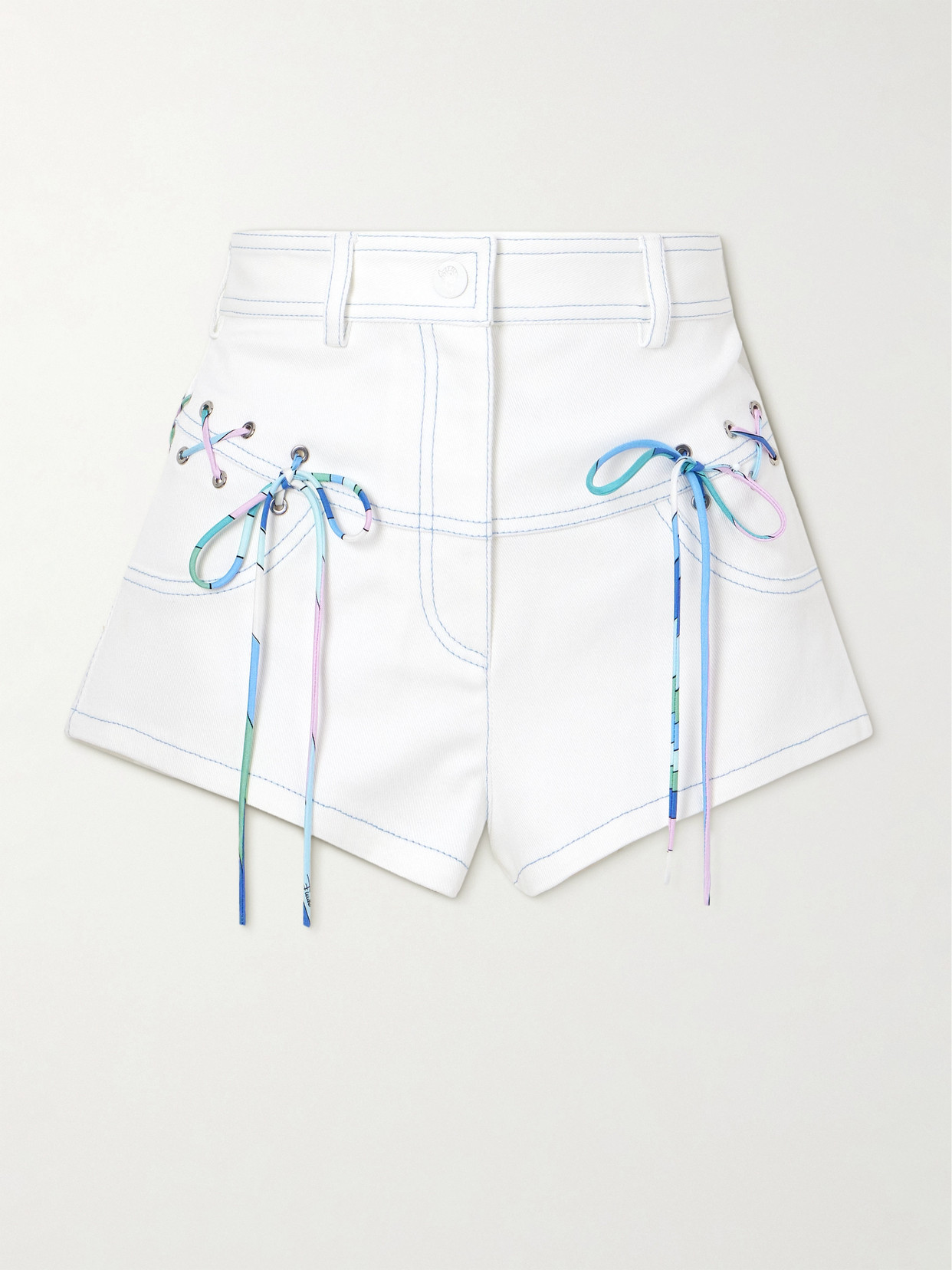 Pucci Printed Silk-trimmed Stretch-cotton Gabardine Shorts In White