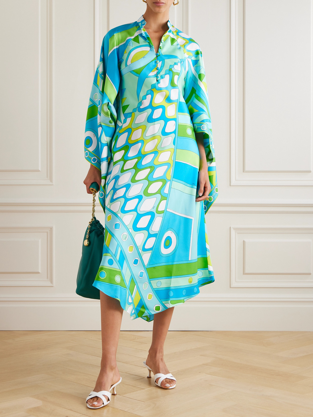 Pucci Printed Silk-twill Kaftan In Blue