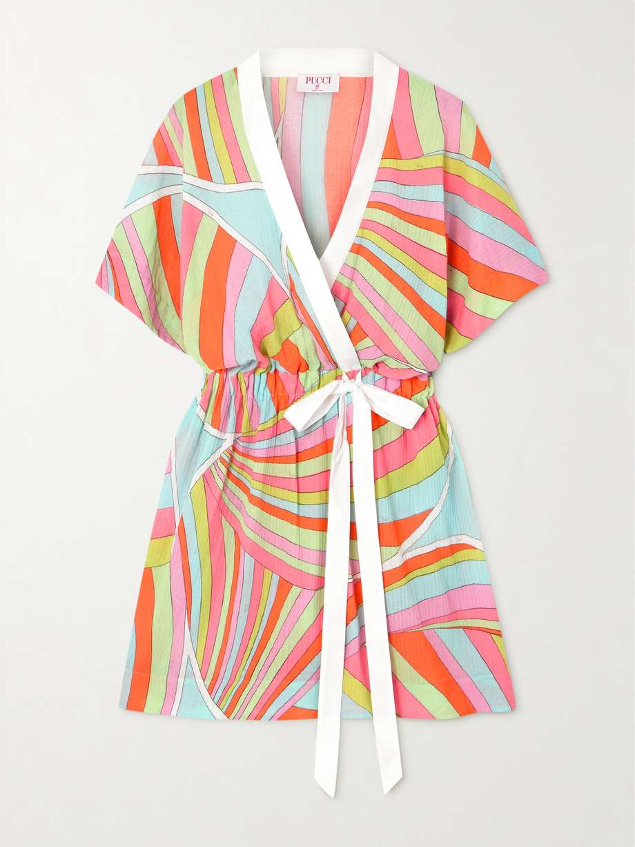 wrap-effect printed cotton crepon mini dress
