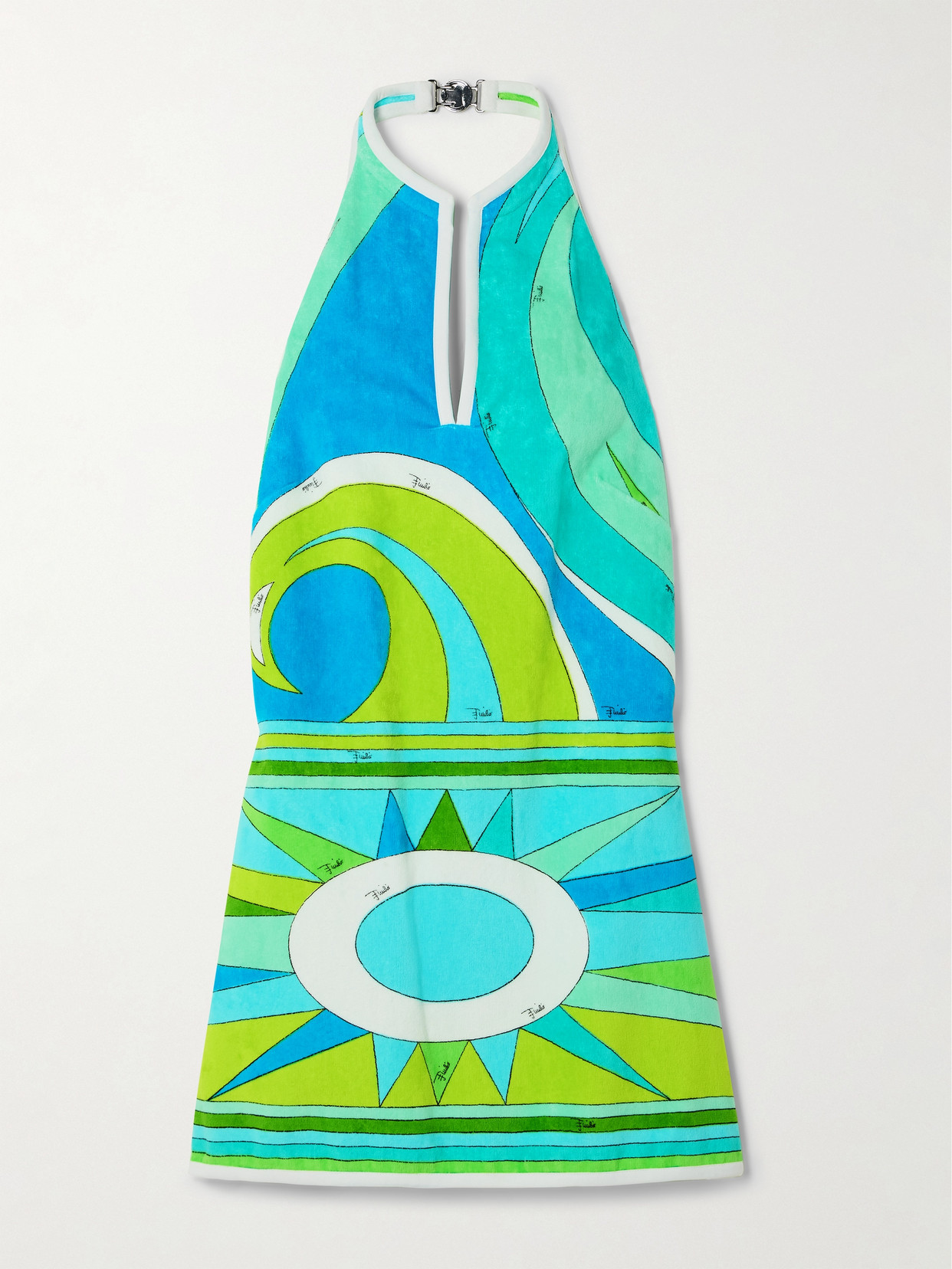 Pucci Printed Cotton-terry Halterneck Mini Dress In Blue