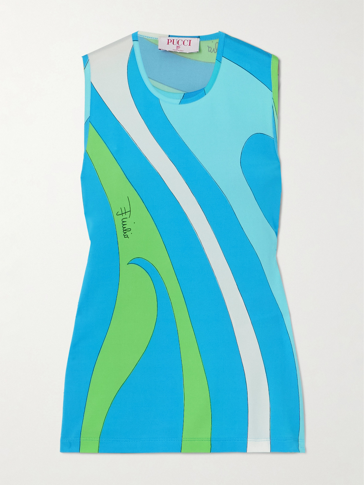 Pucci Printed Satin-jersey Tank Top In Blue