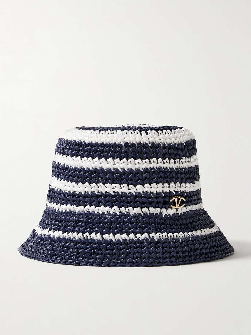 Valentino Garavani Vlogo The Bold Striped Crocheted Faux Raffia Bucket Hat