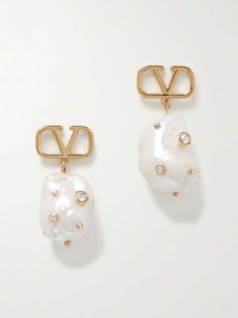 Valentino Garavani Vlogo Gold-tone, Crystal And Pearl Earrings