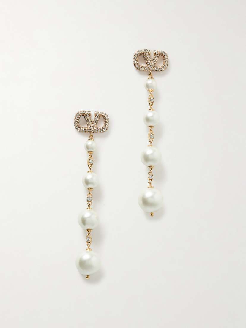 Valentino Garavani Vlogo Gold Tone, Crystal And Faux Pearl Earrings