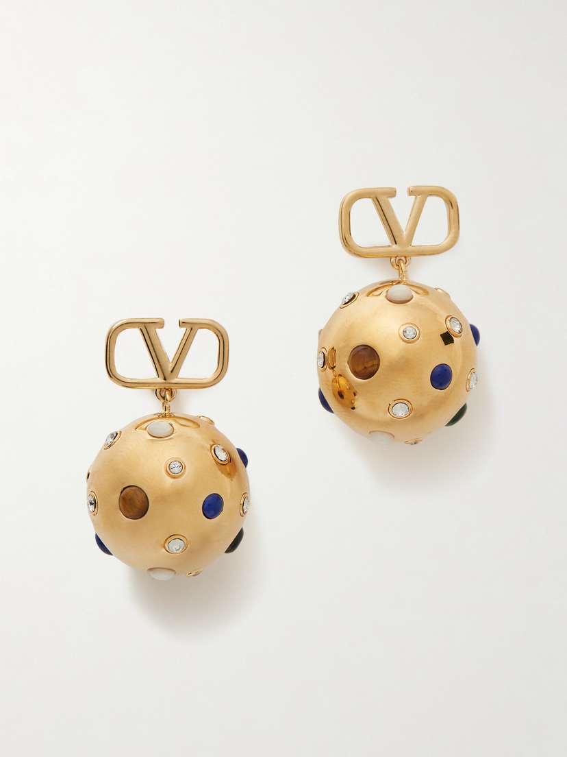 Valentino Garavani Vlogo Gold-tone, Enamel And Crystal Earrings