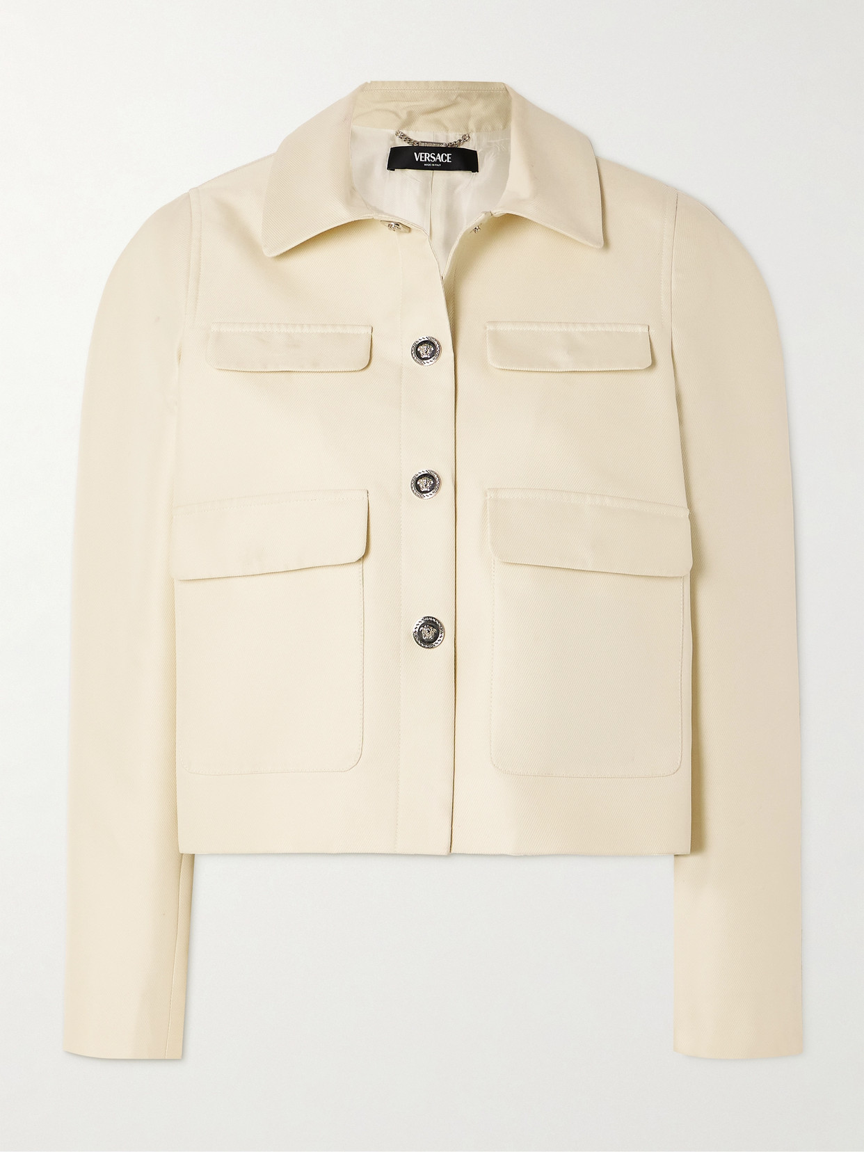 Versace Embellished Satin-twill Jacket In Neutrals