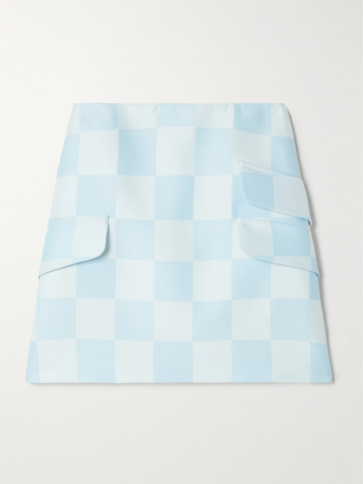 Versace Checked Satin Mini Skirt In White+blue