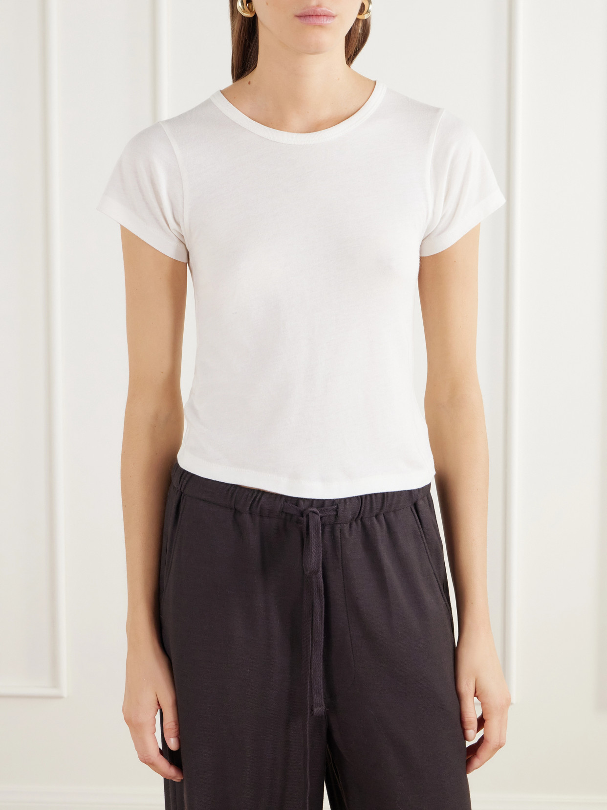 Éterne - Short Sleeve Baby Tee Cropped Cotton And Modal-Blend Jersey T-Shirt