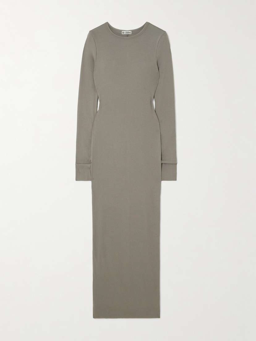 ÉTERNE Long Sleeved Crew Neck Ribbed Stretch-jersey Maxi Dress