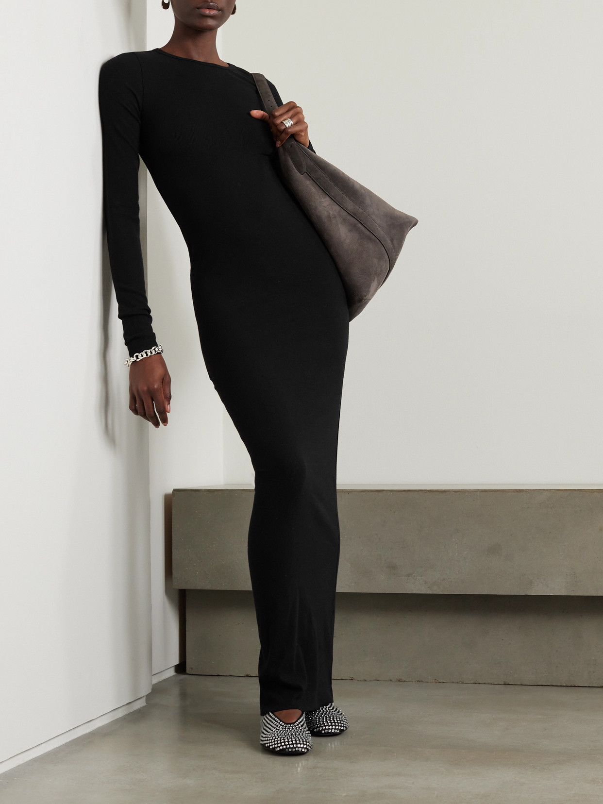 Éterne Ribbed Stretch-jersey Maxi Dress In Black