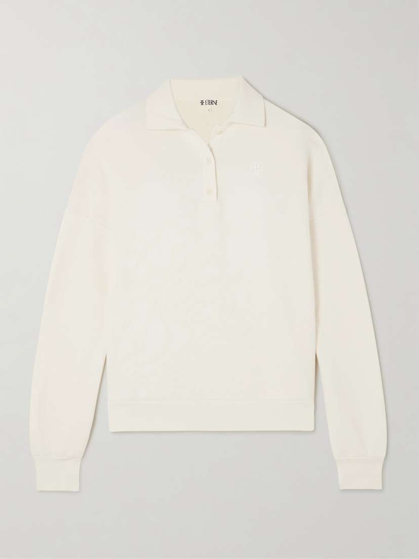 ÉTERNE Oversized Embroidered Cotton And Modal-blend Terry Polo Sweatshirt - x large