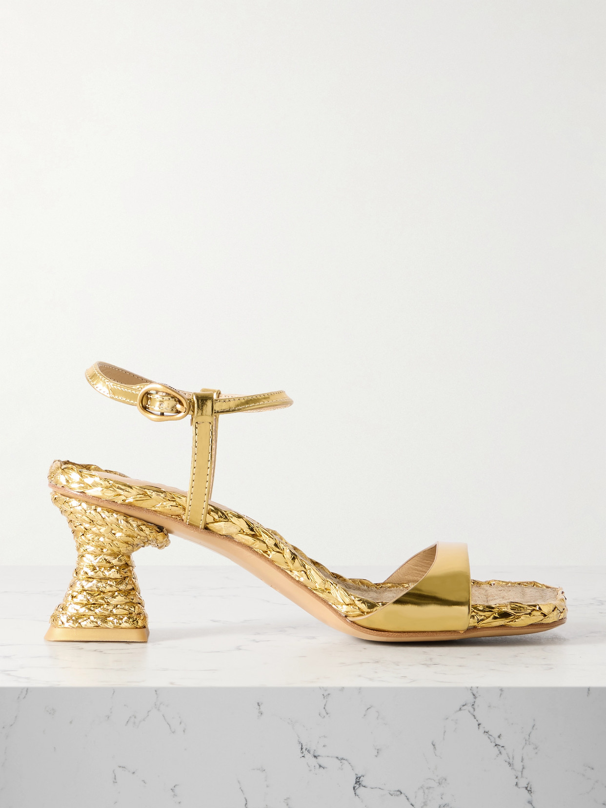 Cult Gaia - Javiera Metallic Leather And Raffia Sandals - Gold