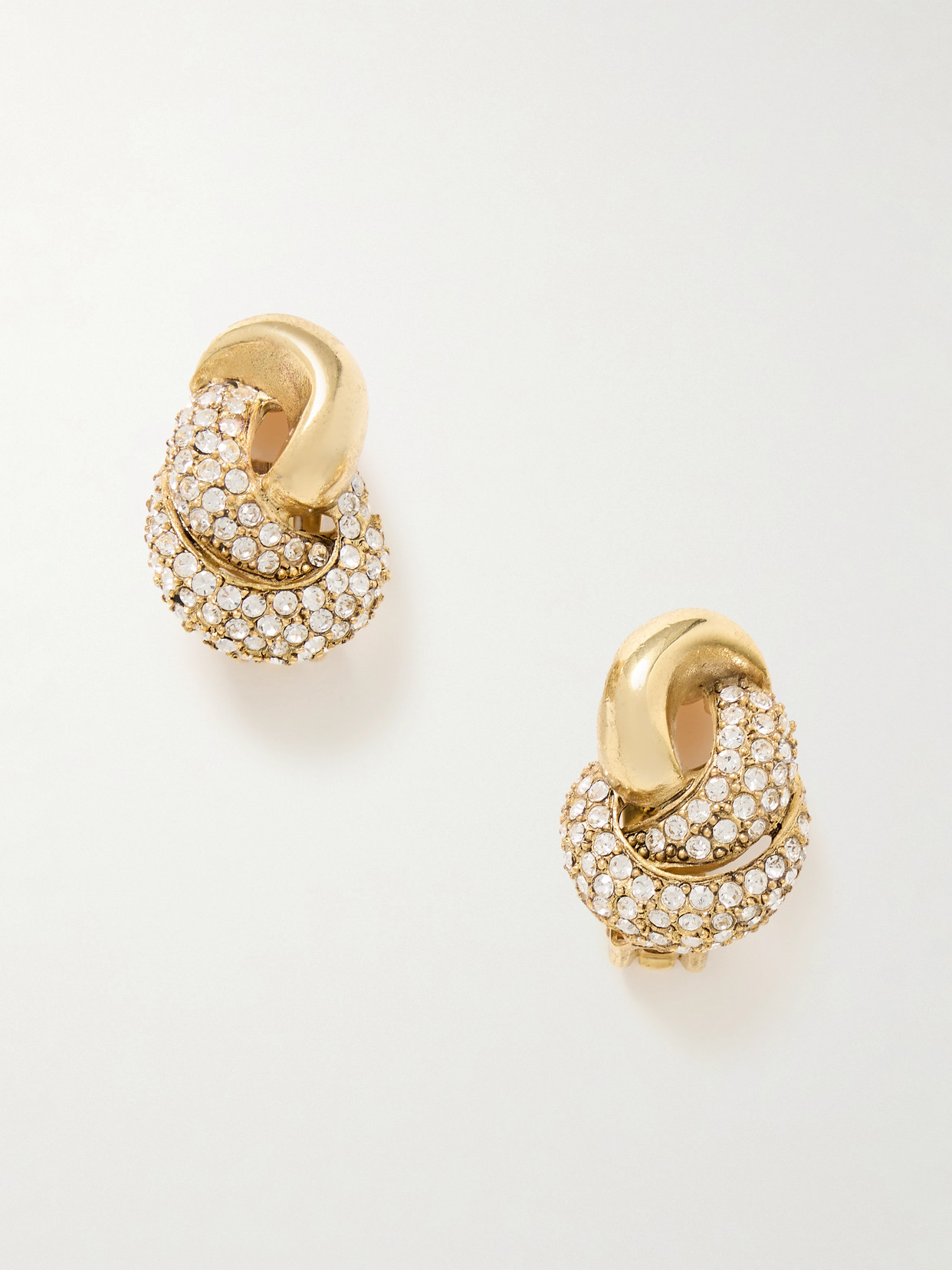 Oscar de la Renta - Love Knot Gold-tone Crystal Clip Earrings - One size