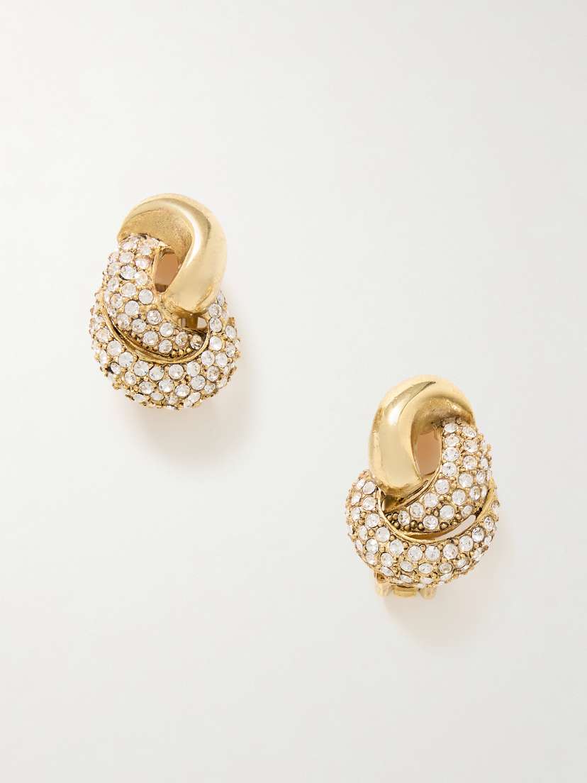 Oscar de la Renta Love Knot Gold-tone Crystal Clip Earrings