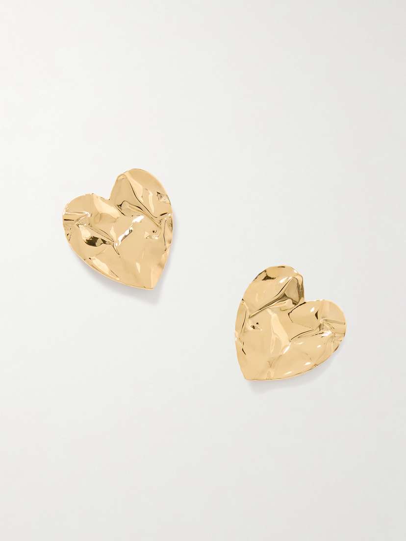 Oscar de la Renta Crushed Heart Gold-tone Earrings