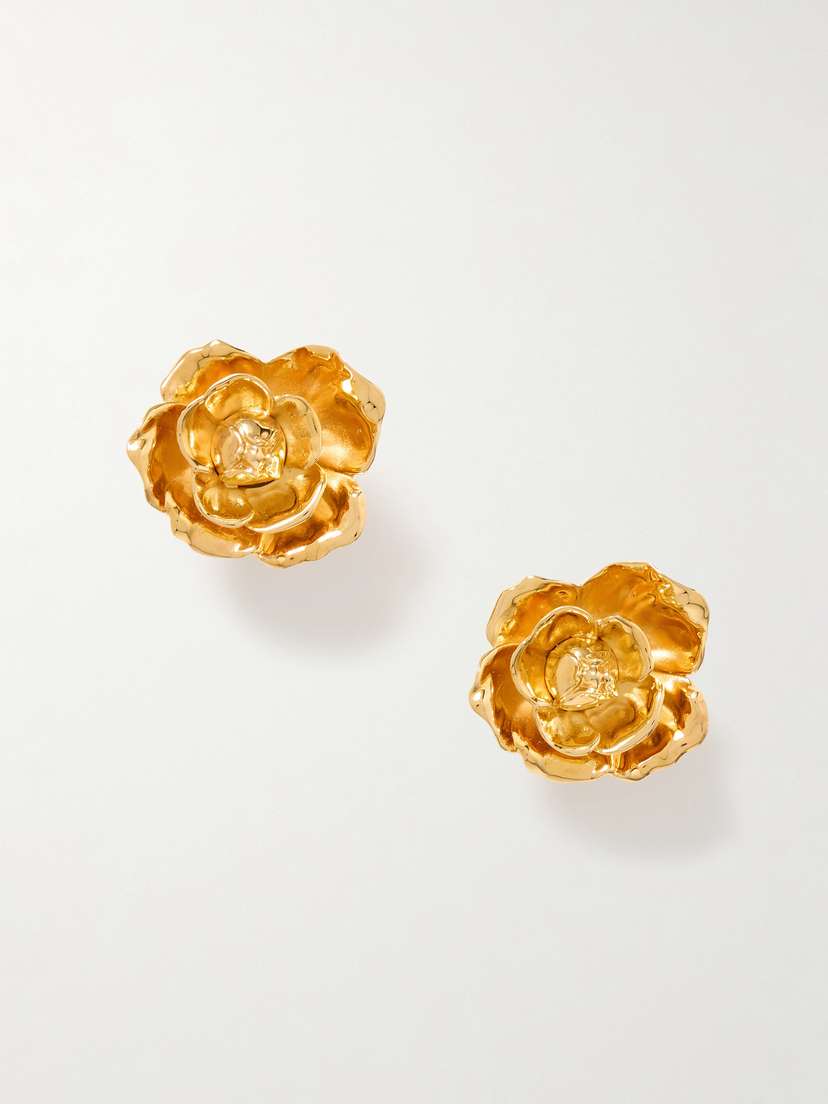 Oscar de la Renta Gardenia Gold-tone Clip Earrings