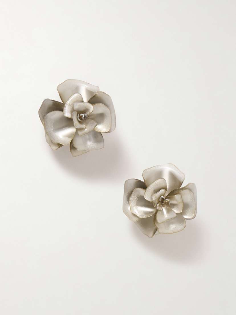 Oscar de la Renta Gardenia Gold-tone Rubber Clip Earrings