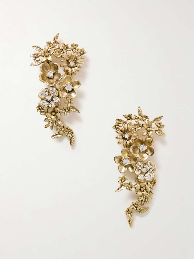 Oscar de la Renta Flower Garden Gold-tone Crystal Earrings