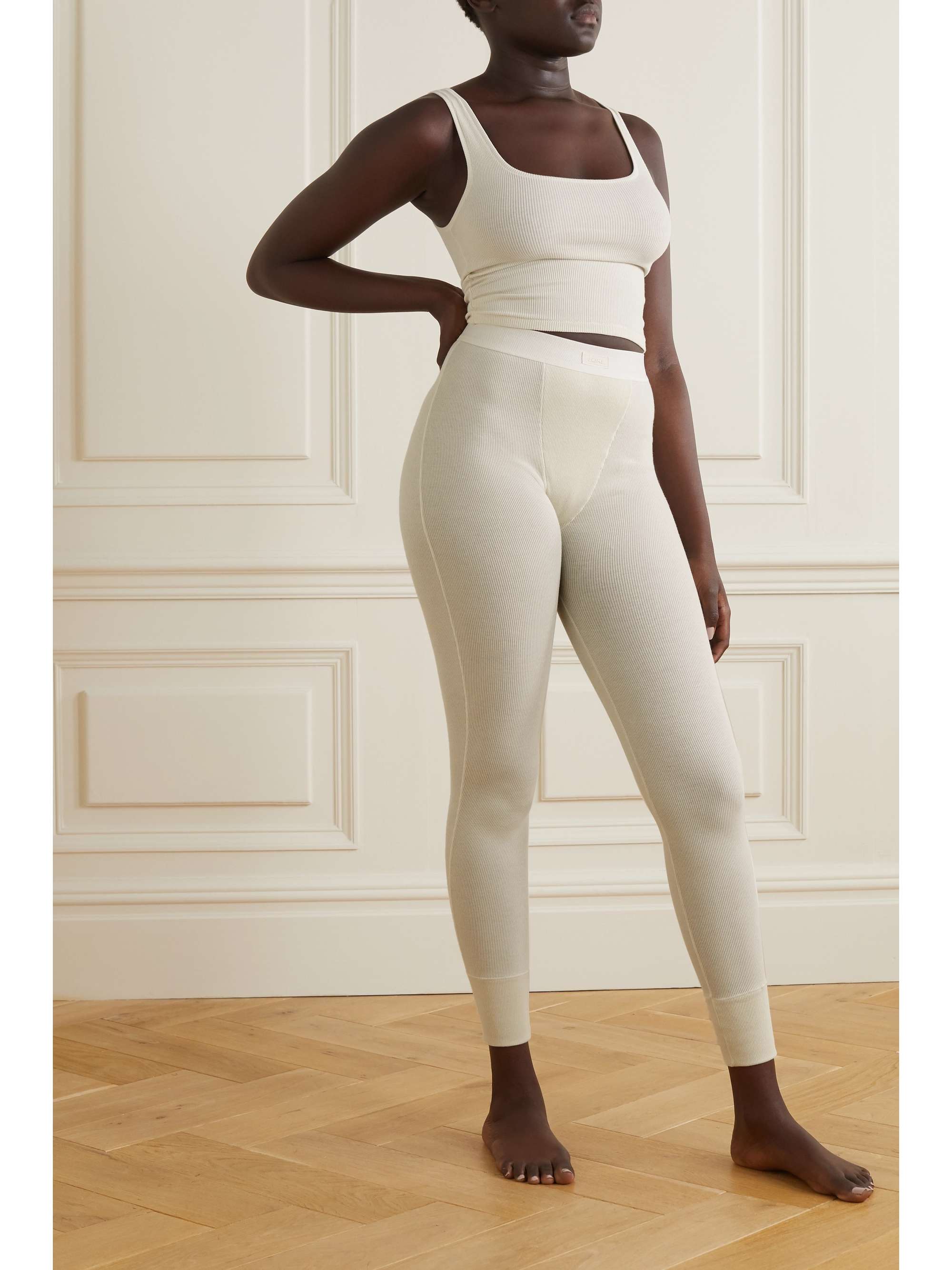 SKIMS Cotton Collection cropped ribbed cotton-blend jersey tank - Light Heather Grey