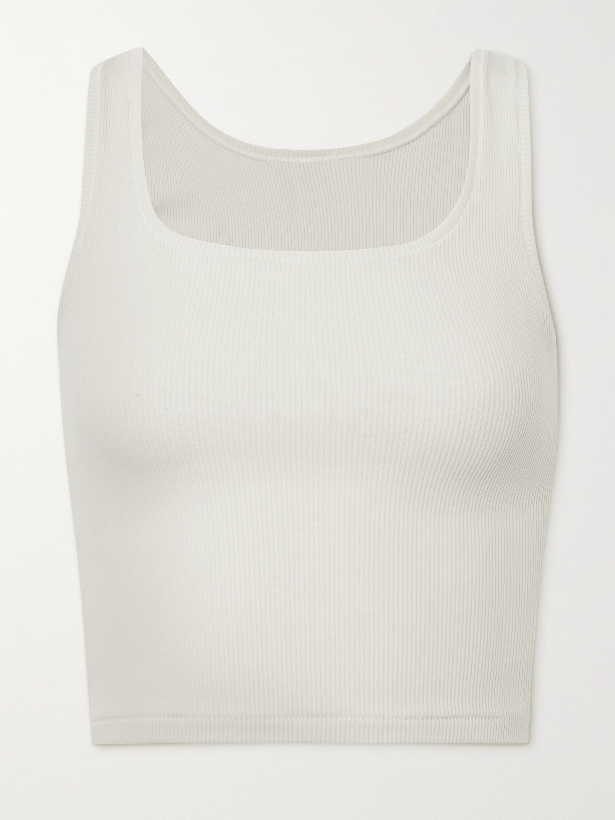Skims Cotton Collection cropped ribbed cotton-blend jersey tank - Bone