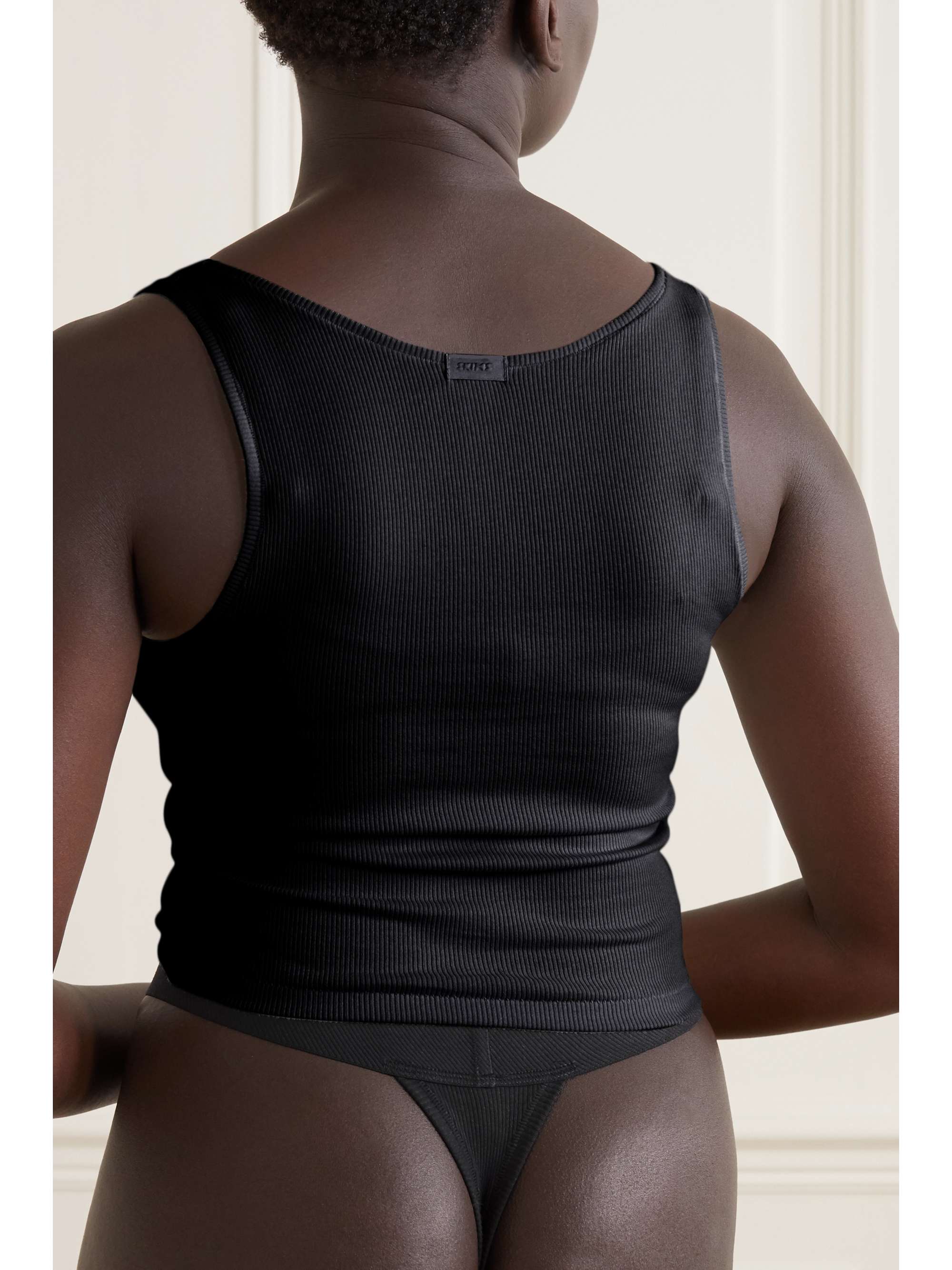 SKIMS Cotton Collection cropped ribbed cotton-blend jersey tank - Light Heather Grey