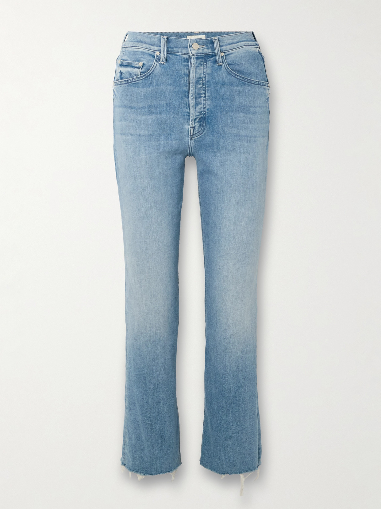 Mother The Tripper Frayed High-rise Straight-leg Jeans In Blue