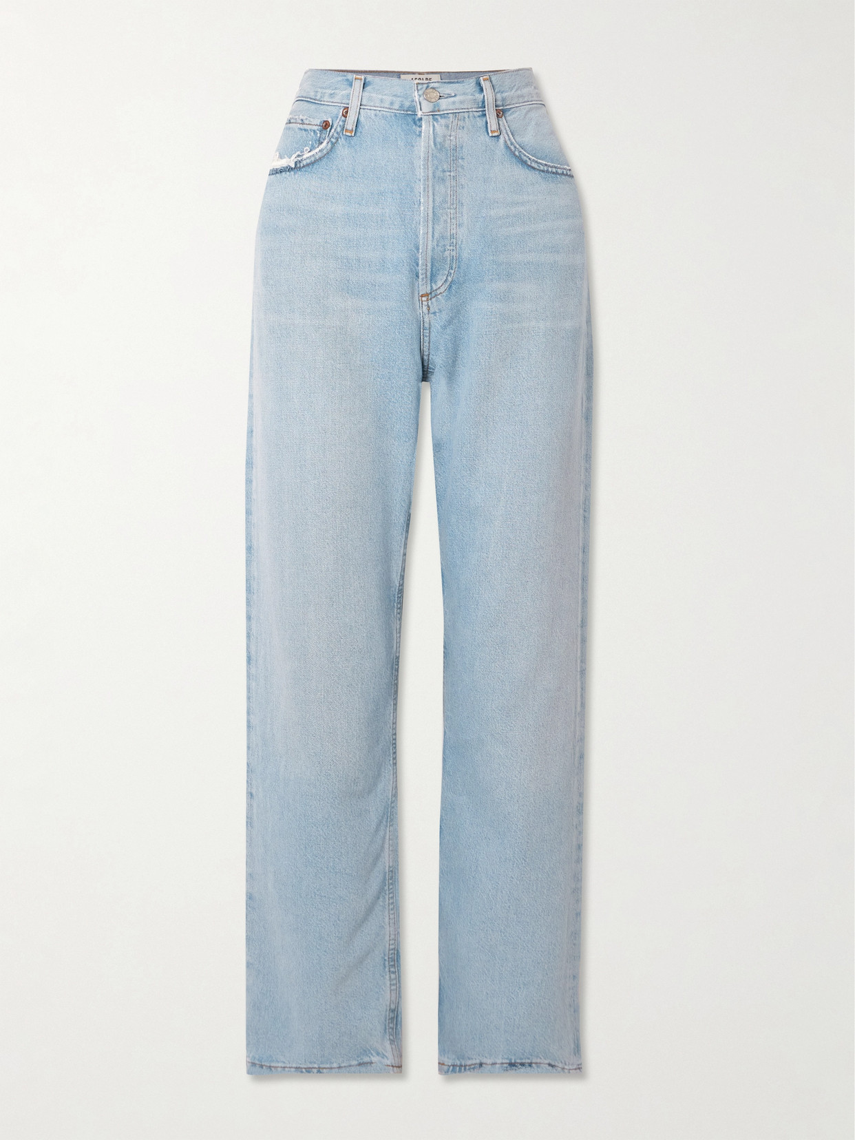 Agolde 90's Distressed Mid-rise Straight-leg Organic Jeans In Blue