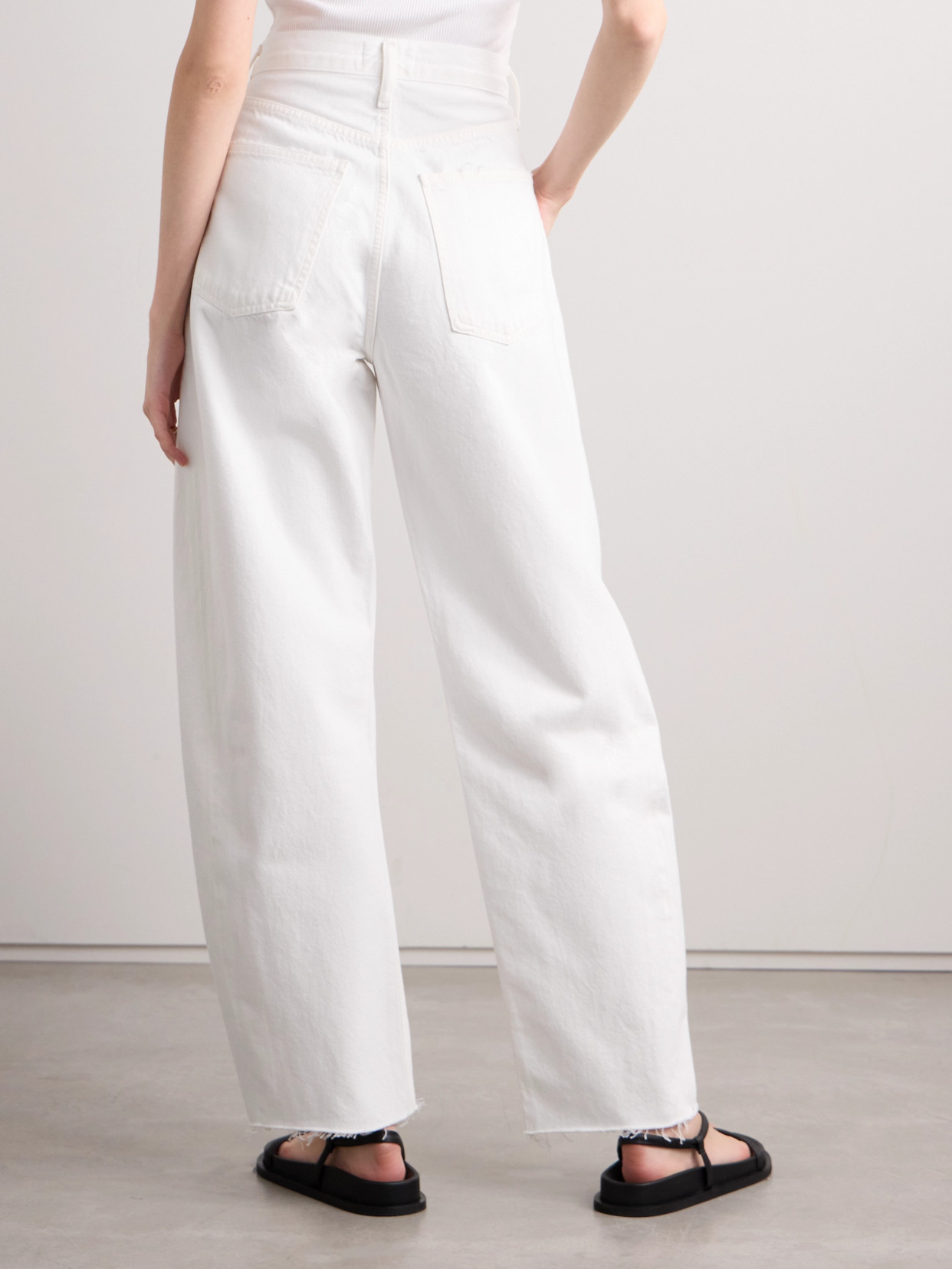 Shop Agolde Luna Frayed High-rise Barrel-leg Jeans In White