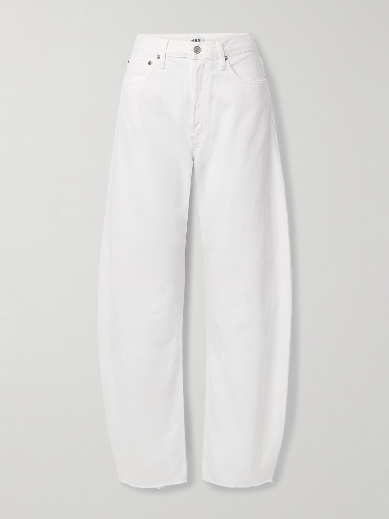 Agolde Luna Frayed High-rise Barrel-leg Jeans In White