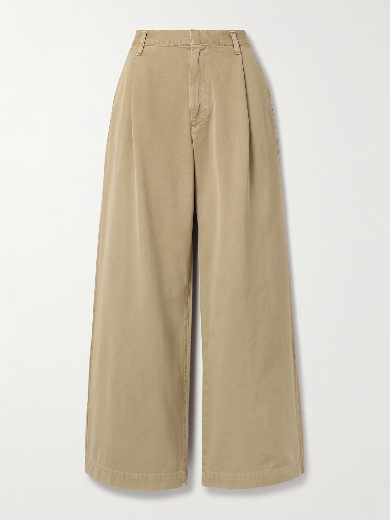 Agolde Daryl Pleated Cotton-twill Wide-leg Pants In Neutrals