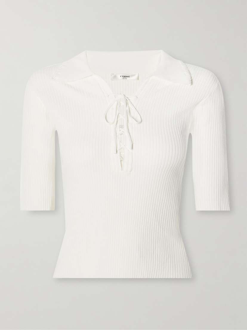 Frame Lace-up Ribbed Jersey Top