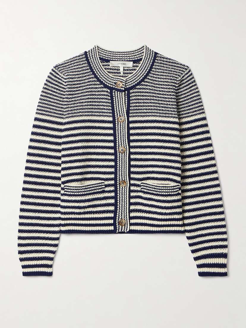 Frame Cropped Striped Cotton-blend Cardigan - x large