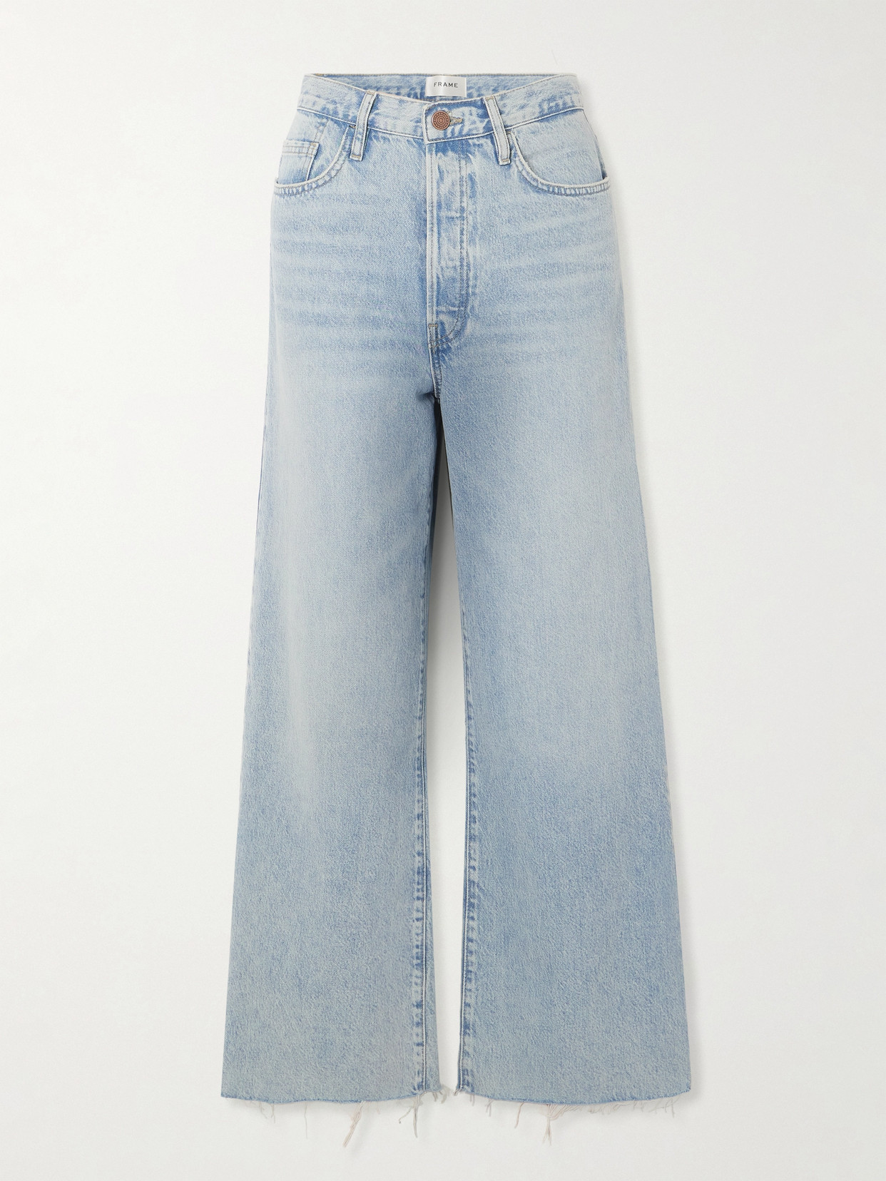 Frame + Net Sustain Le Low Baggy Distressed High-rise Wide-leg Jeans In Blue