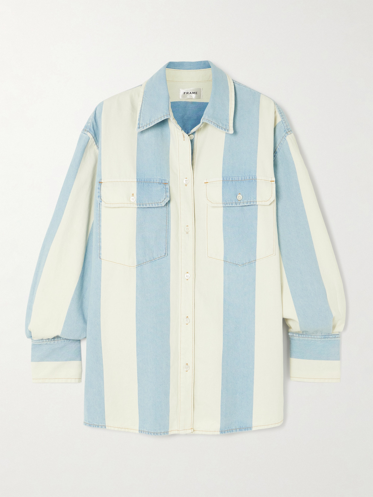 Frame The Borrowed Oversized Striped Cotton-poplin Shirt In White