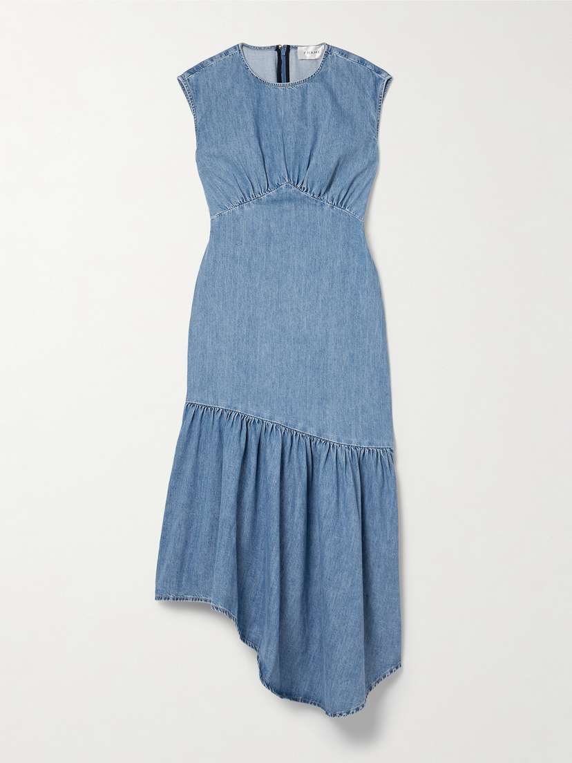 Frame Tiered Gathered Cotton-blend Chambray Midi Dress - x large
