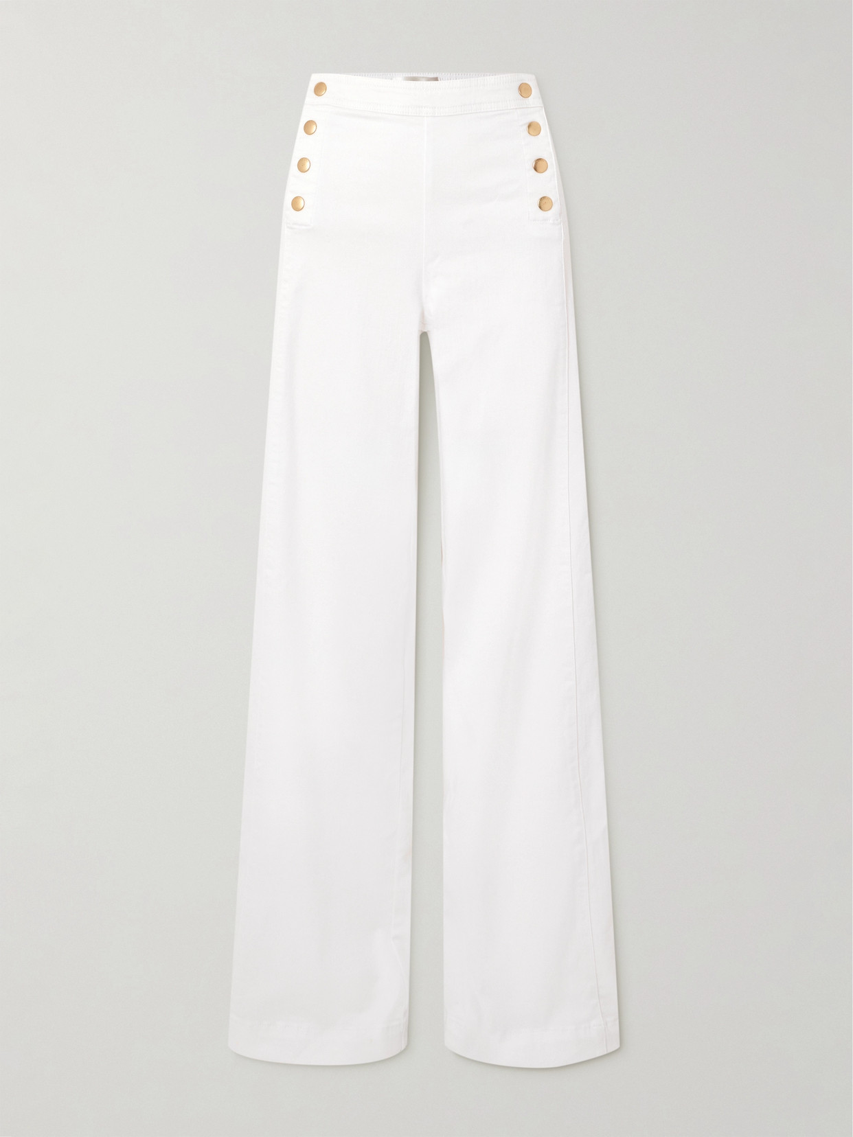 Frame Sailor Embellished High-rise Wide-leg Jeans In White