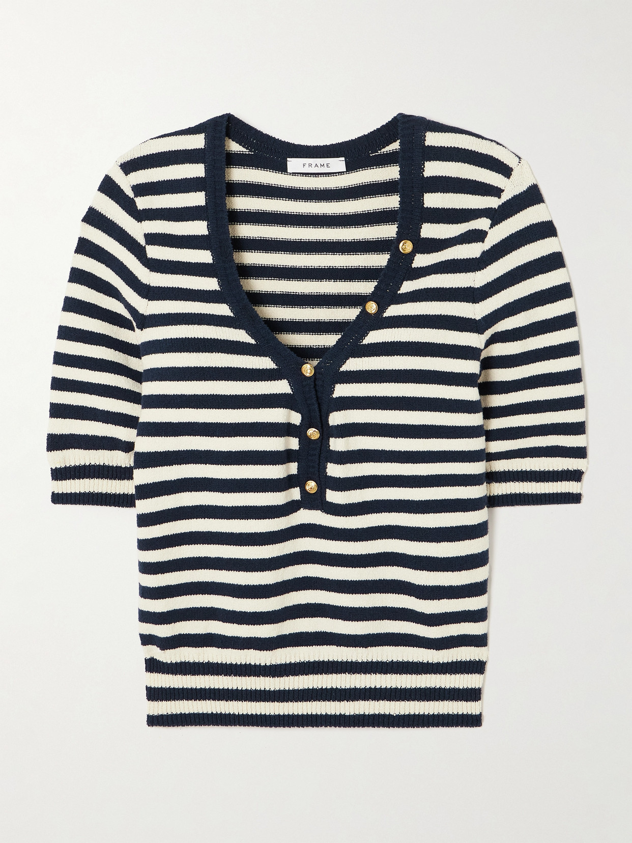 Frame Femme Mariner Striped Cotton-blend Sweater In Blue