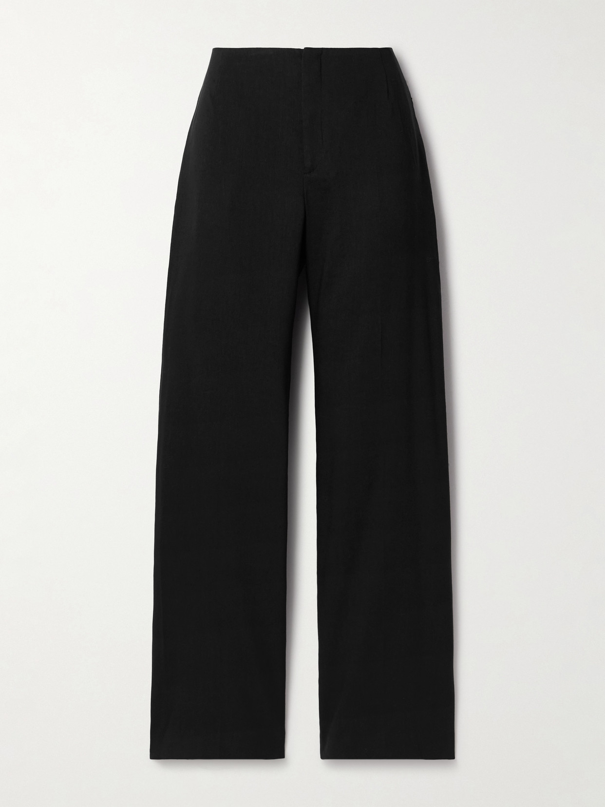 Frame Organic Linen-blend Straight-leg Pants In Black