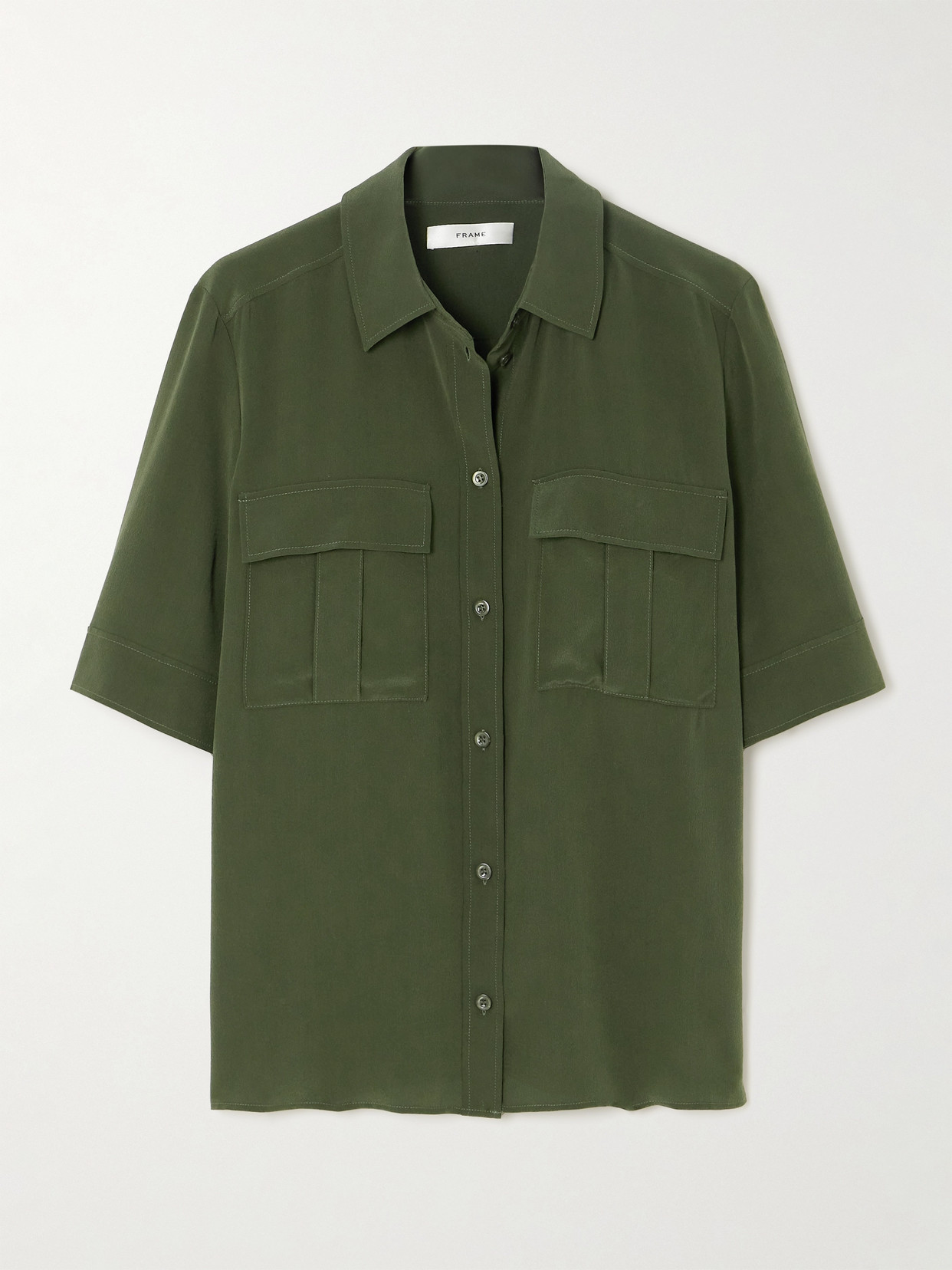 Frame Silk-crepe Shirt In Green