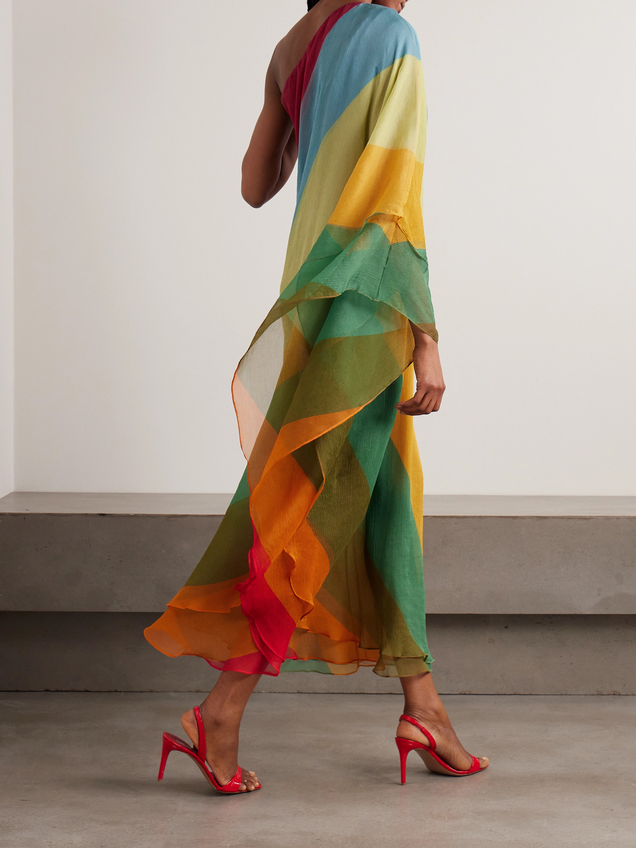 Dodo Bar Or Omi One-shoulder Plissé Silk-georgette Maxi Dress In Multi