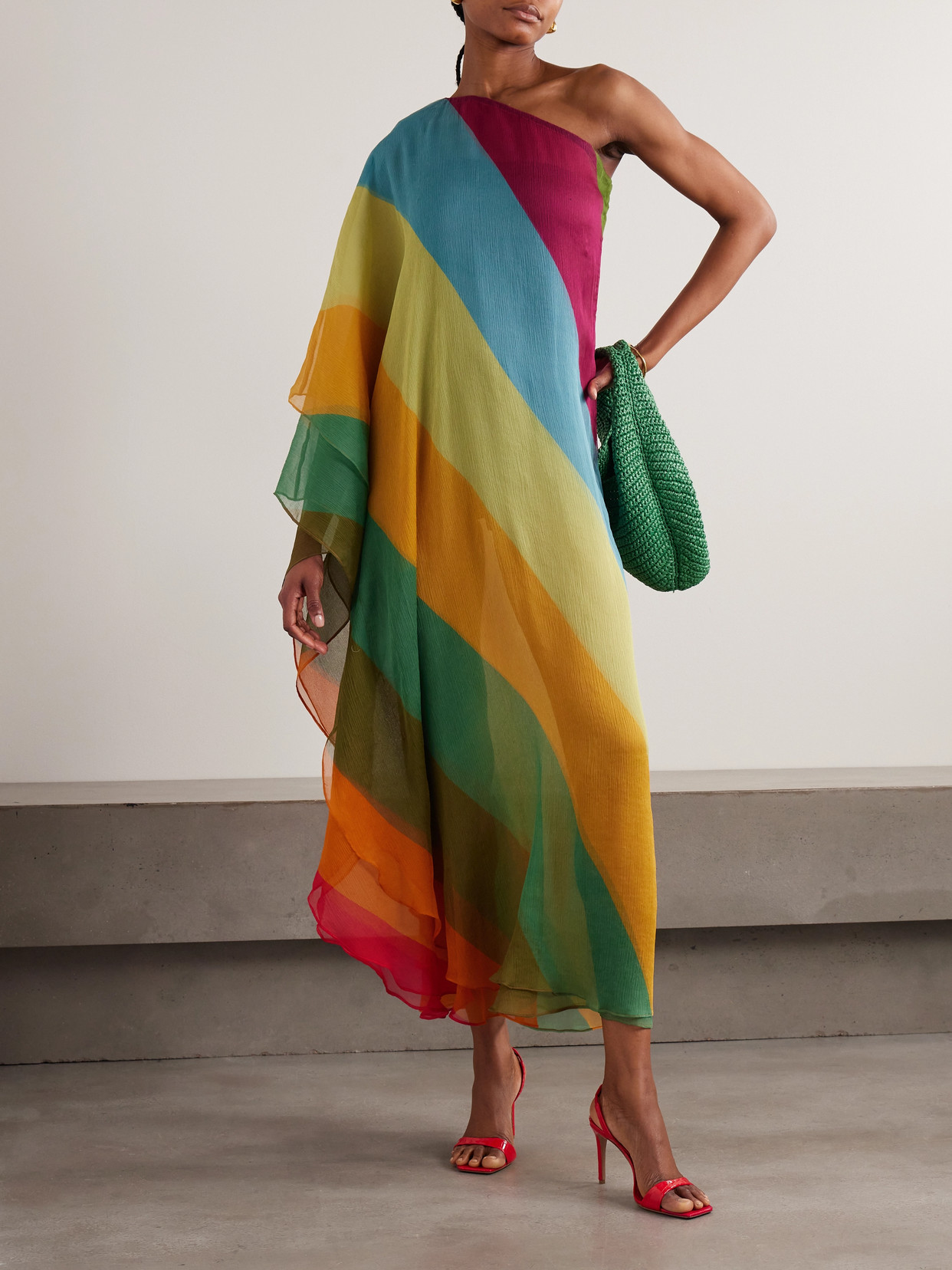 Dodo Bar Or Omi One-shoulder Plissé Silk-georgette Maxi Dress In Multi