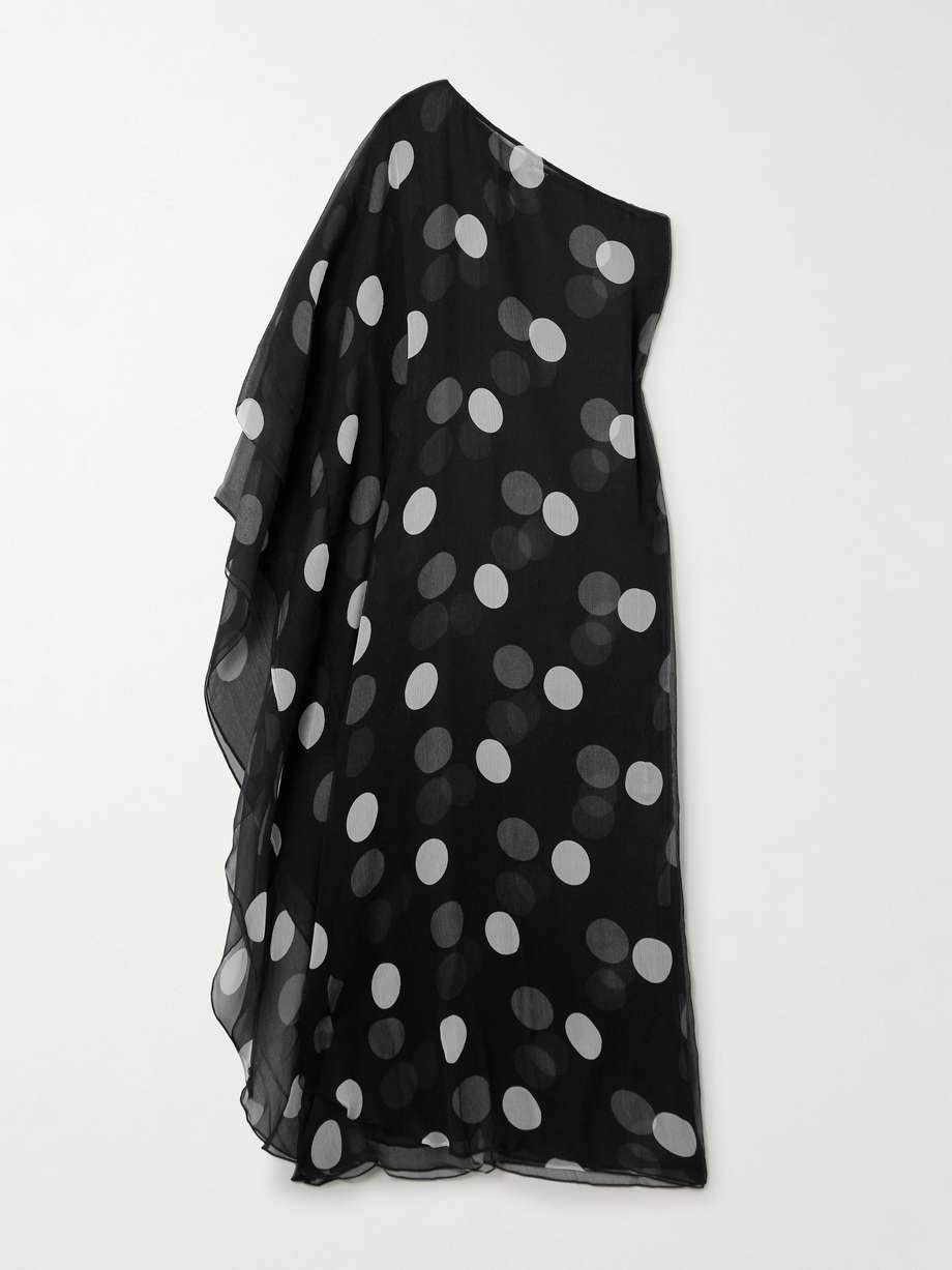 shus one-shoulder polka-dot silk-crepon maxi dress